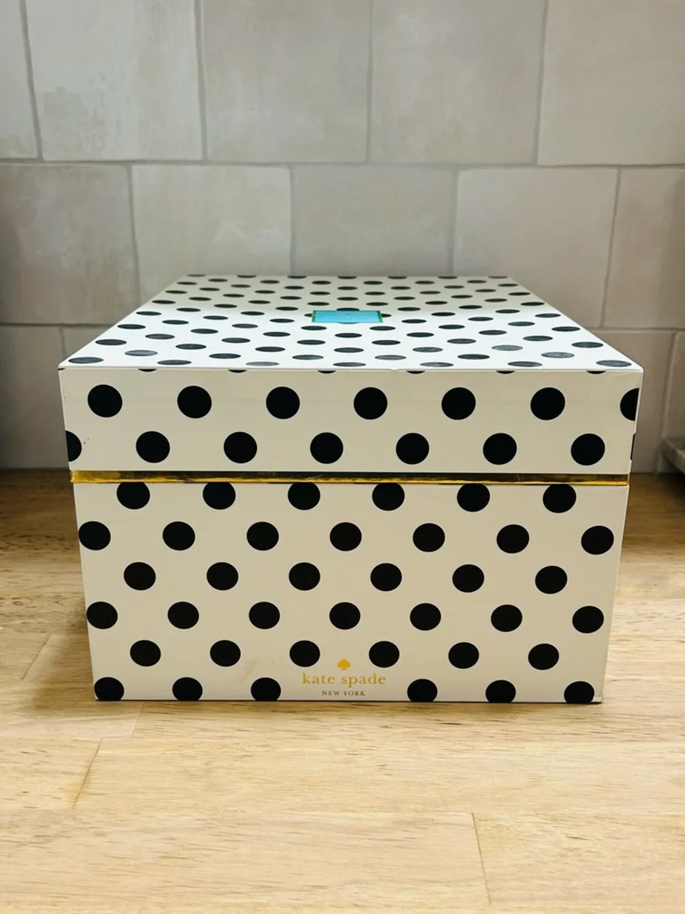 kate spade Black & White Polka Dot Decorative Storage Box with Gold Trim - Picture 1 of 6